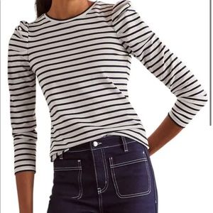 Boden Imogen stripe puff sleeve top in ivory/navy